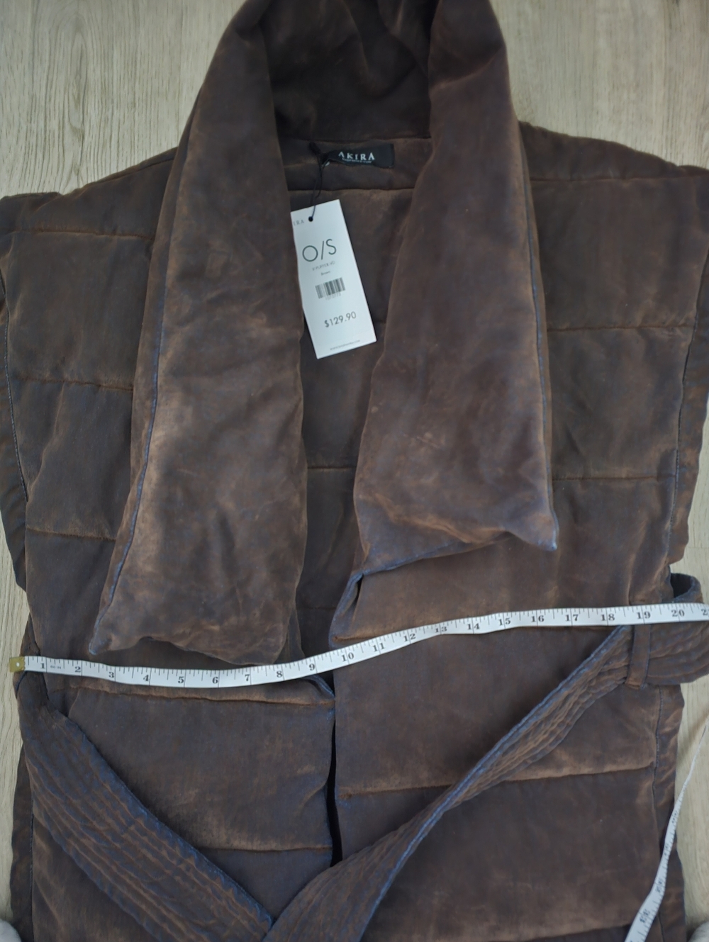 Akira Pilot Jones Puffer Vest Quilted Brown Padded Velvet Denim - Picture 6 of 8